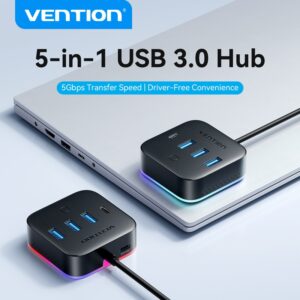 Vention Hub USB 3.0 5 Em 1 Iluminação De 5 Gbps LED 3 Modos Para