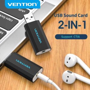Vention Placa De Som USB 2 Em 1 Adaptador De Áudio Externo Com