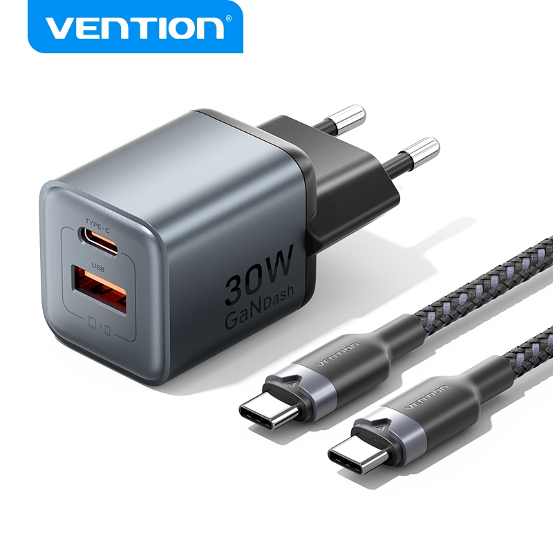Vention Tipo-C Usb-A 30w GaN5 Carregador Rápido De Parede Kit com — Celulares e Acessórios
