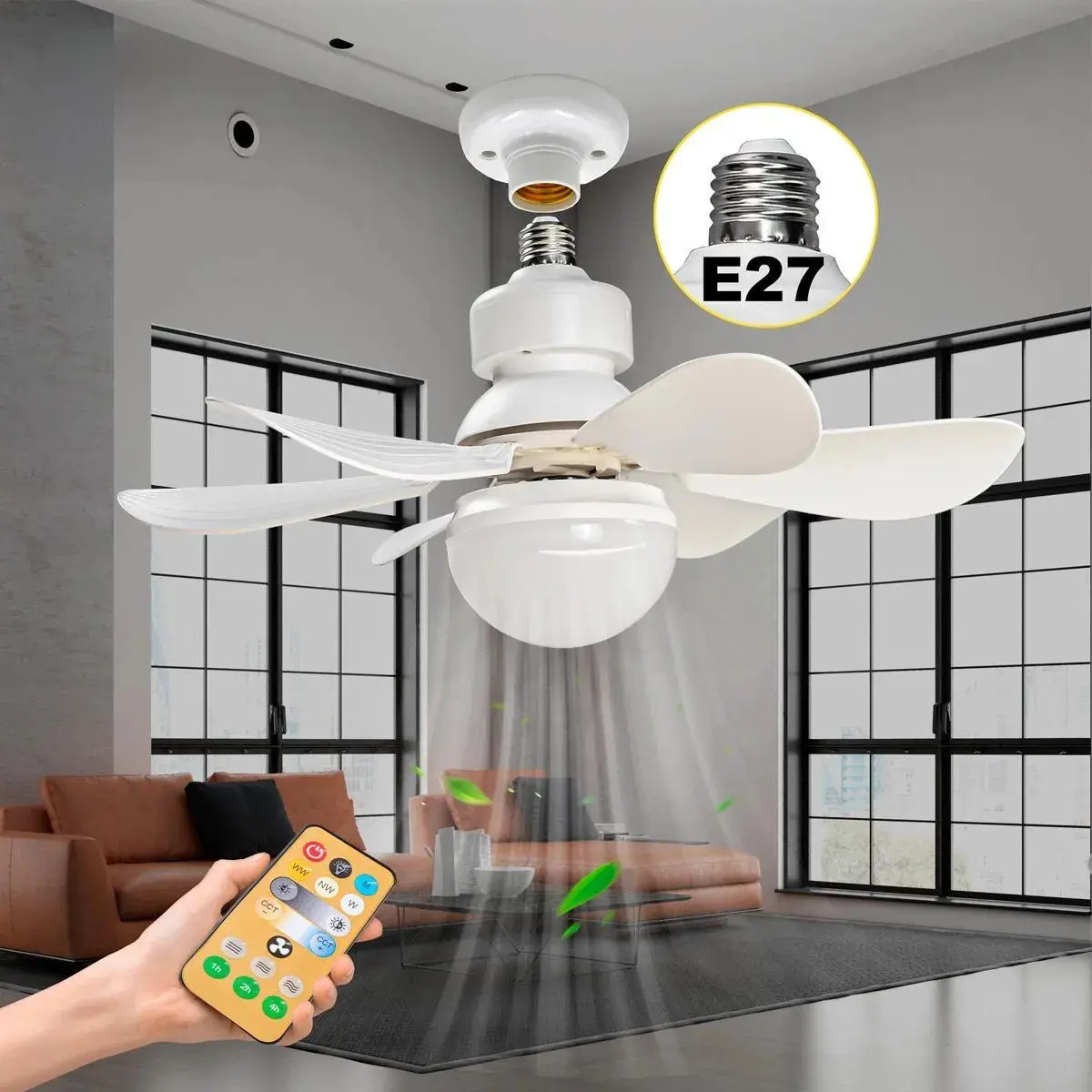 Ventlador De Teto Silencioso De 3 Modos com Lâmpada Controle Branco — Ar e Ventilação