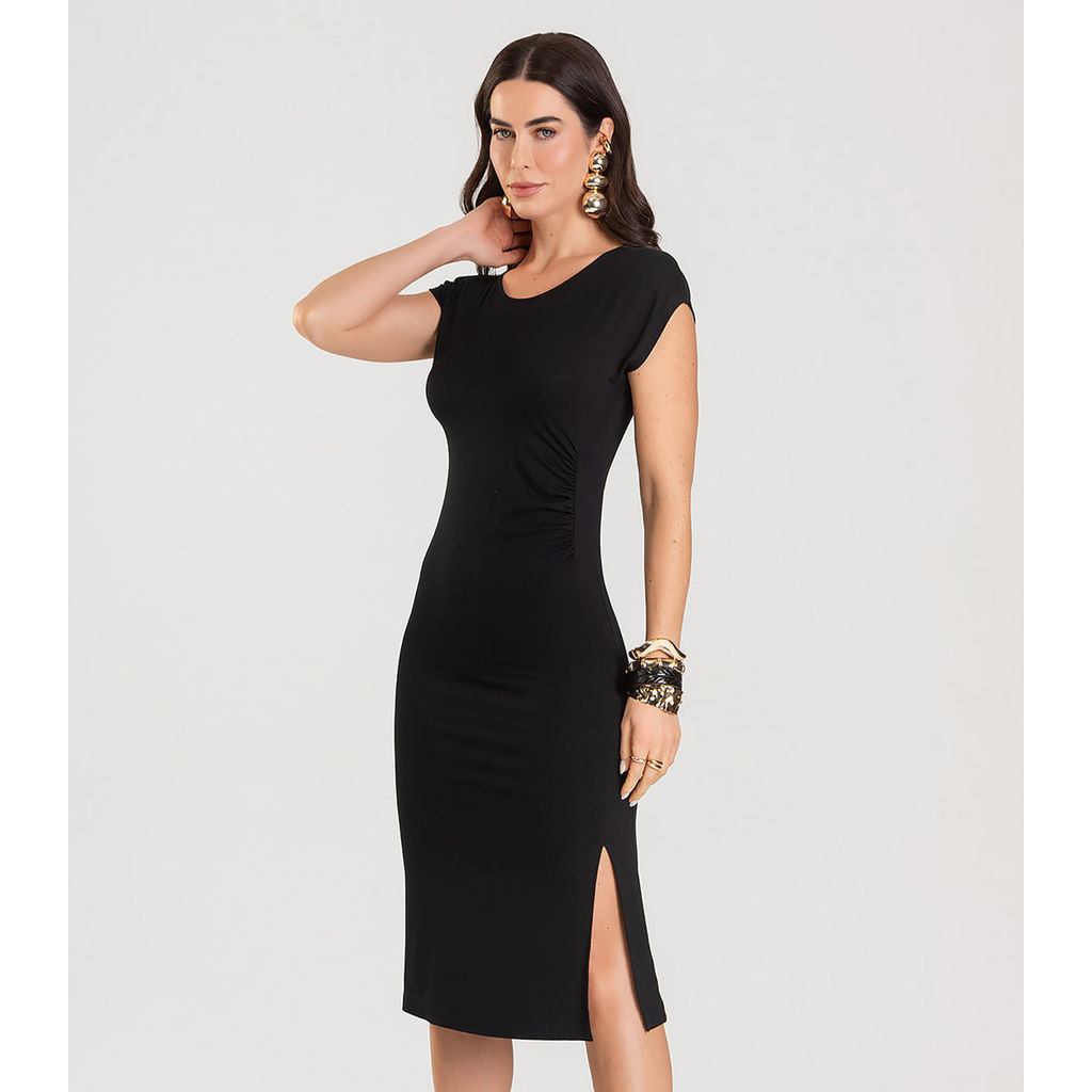 Vestido Feminino Decote Canoa Midi Dianna Preto — Moda Feminina