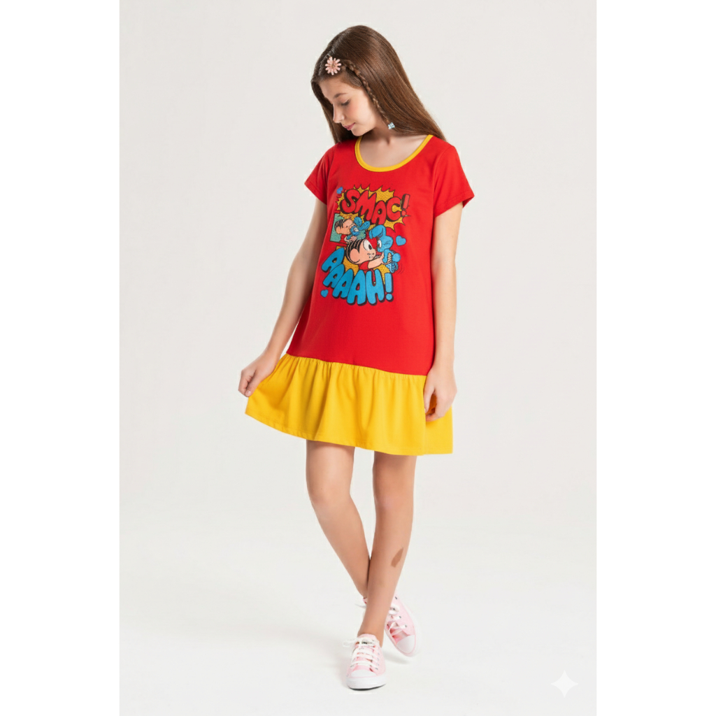 Vestido Feminino Infantil Beijocas Turma da Mônica