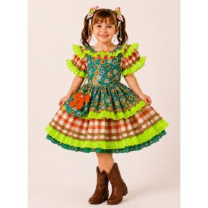 Vestido Feminino Infantil Festa Junina Candinha Com Bolsinha