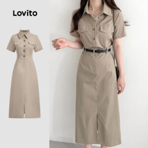 Vestido Feminino Lovito Elegante Nacional E Simples Com Bolso Falso E