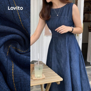 Vestido Feminino Lovito Longo Elegante Nacional Lavagem Crua Férias