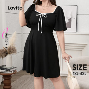 Vestido Feminino Lovito Nacional Plus Size Curve Casual Liso