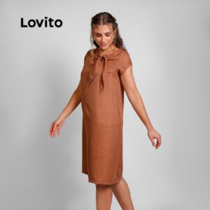 Vestido Feminino Mangas Curtas e Detalhe de Laço no Pescoço