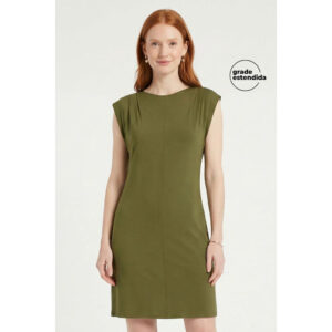 Vestido Feminino Pregas nos Ombros Marialícia Verde