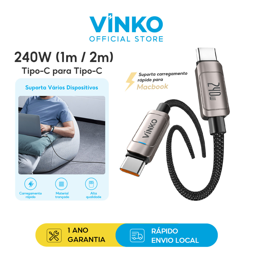 Vinko Cabo Usb C Tipo C 240w Para Celular Tablets Notebook 1m 2m — Informática