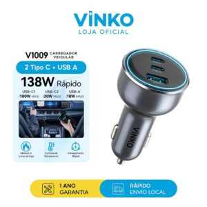 Vinko Carregador Veicular Turbo 138W Universal Carregador para