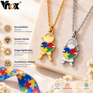 Vnox Colar Autismo Tea Coração Quebra-Cabeça Colorido em Aço — Brinquedos