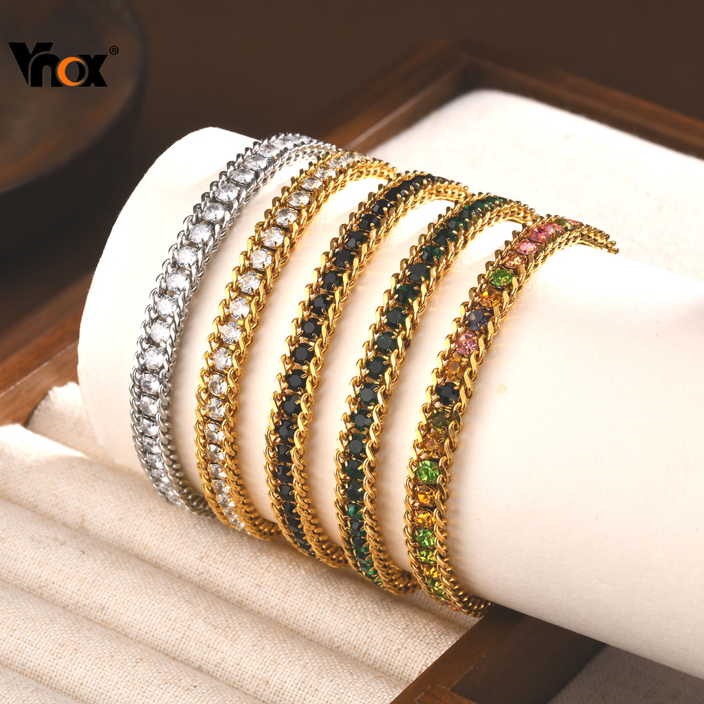 Vnox Pulseiras De Tênis De Aço Inoxidável Para Mulheres Na Moda Aaa