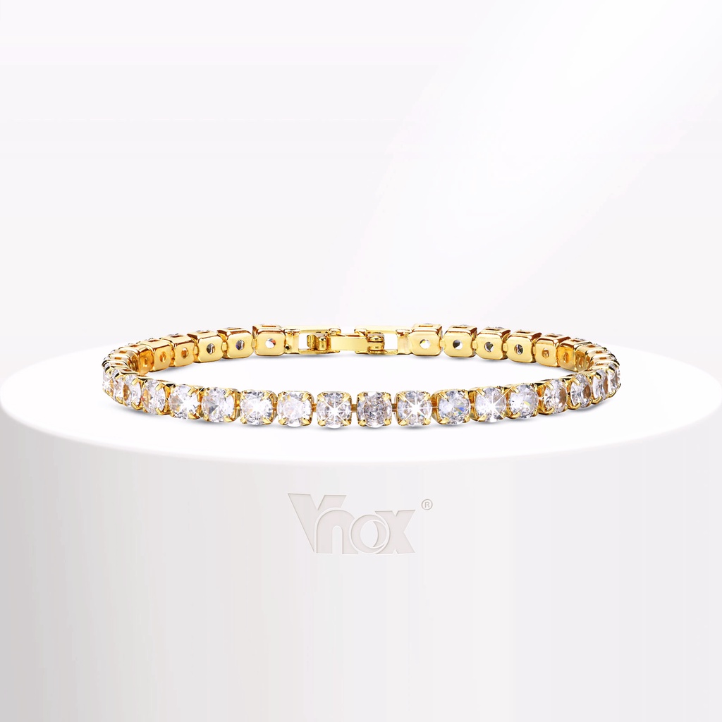 Vnox Zircon Pulseira De Tênis Cubic Para Menina Feminina 18K Gold — Calçados