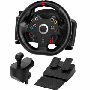 Volante Gamer Pedal e Câmbio Simulador Corrida Motor Duplo 6 Botões