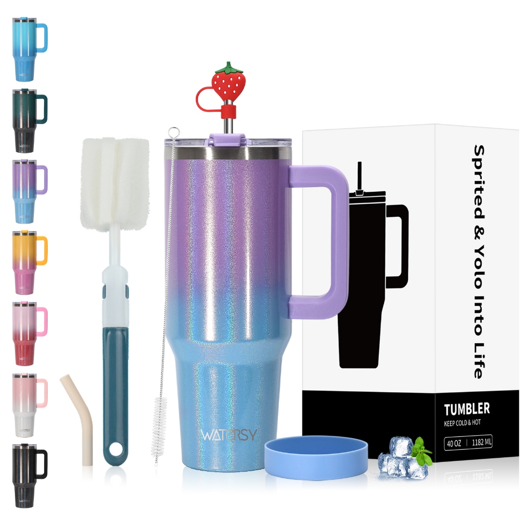 Watersy Copo Térmico Inox Modelo arco-íris 1182ml Tampa com Canudo