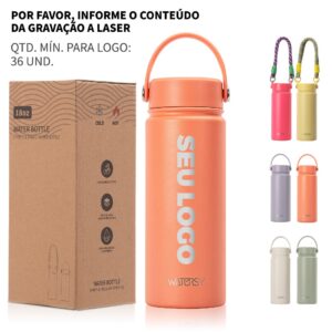 Watersy Garrafa Térmica com Logo Personalizado 18oz 6 Cores, À Prova