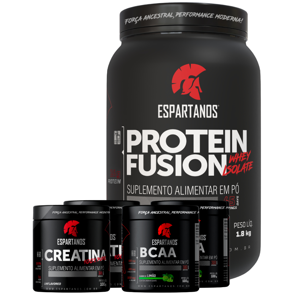 Whey Protein Fusion Isolate 1,8kg 2x Creatina 2x Bcaa Espartanos