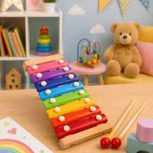 Xilofone Infantil Brinquedo Musical Mdf Com Baquetas Didático