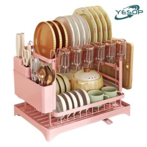Yesop Escorredor De Louças Rosa 2 Andares Aço Carbono Com Dreno 360° — Cozinha e Utensílios